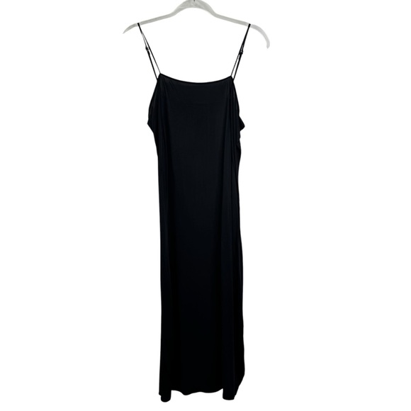 AKRIS PUNTO US 12 Black Vegan Silk Slip Dress Viscose Square Neck LBD Basic Mod - Picture 2 of 13
